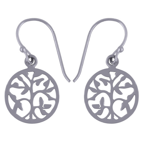 ROUND TREE FRAME PLAIN 925 STERLING SOLID SILVER EARRINGS
