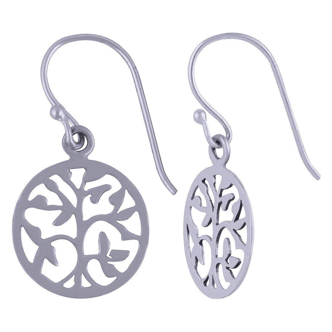 ROUND TREE FRAME PLAIN 925 STERLING SOLID SILVER EARRINGS