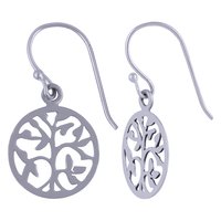 ROUND TREE FRAME PLAIN 925 STERLING SOLID SILVER EARRINGS