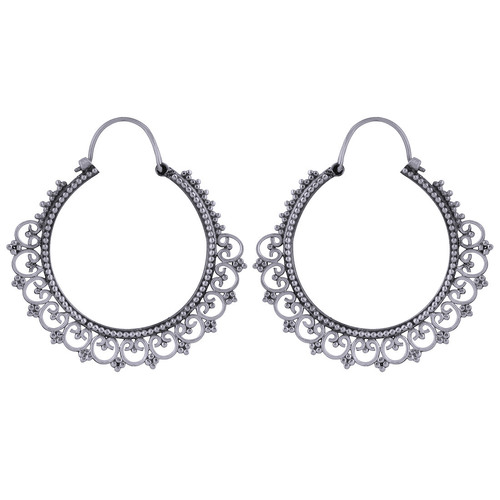 GORGEOUS HAND WORK AROUND PLAIN 925 STERLING SOLID SILVER EARRINGS
