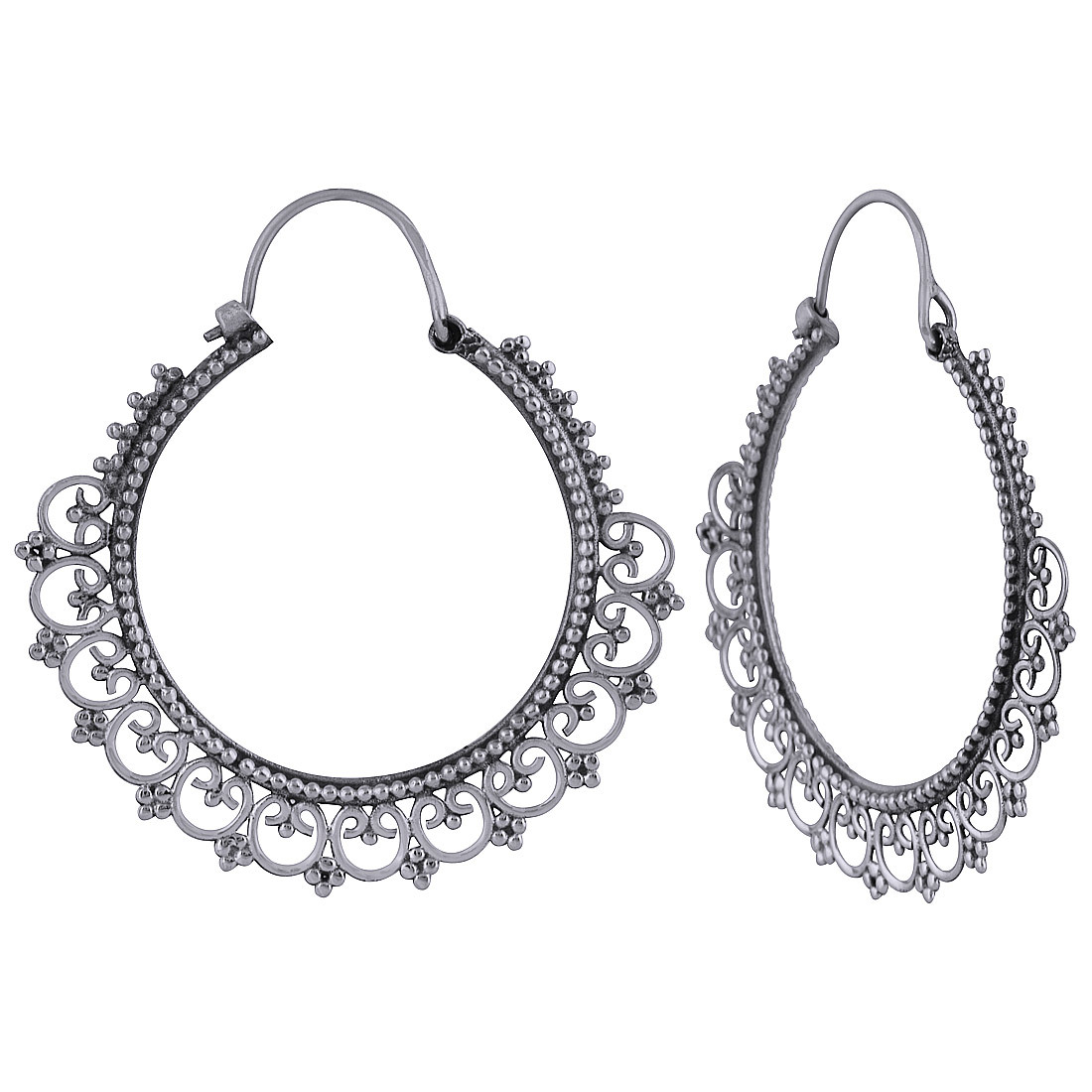 GORGEOUS HAND WORK AROUND PLAIN 925 STERLING SOLID SILVER EARRINGS