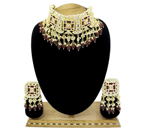 Buy SOHI Gold Plated Brown Stone Studded Jewellery (Set of 2) Online