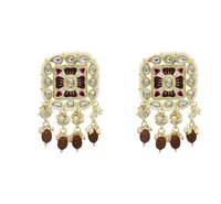 Meenakari Kundan & Beads Brown Color Choker Necklace Earring Set