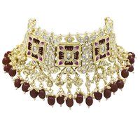 Meenakari Kundan & Beads Brown Color Choker Necklace Earring Set