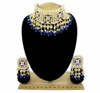 Meenakari Kundan Blue Color Choker Necklace Earring jewellery Set
