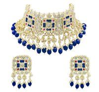 Meenakari Kundan Blue Color Choker Necklace Earring jewellery Set