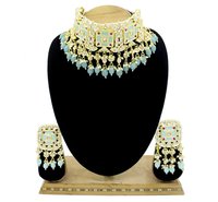 Traditional Design Meenakari Kundan Sky Blue Color Choker Necklace Set