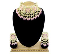 Meenakari Kundan Pink Color Choker Necklace Earring jewellery Set