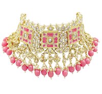 Traditional Design Meenakari Kundan Baby Pink Color Choker Necklace Set