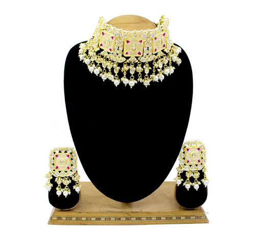 Traditional Design Meenakari Kundan White Color Choker Necklace Set