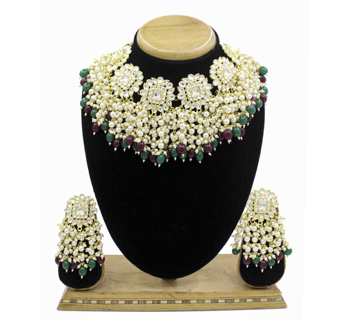 Gold Tone Kundan & Pearl Traditional Choker Necklace And Earring Set