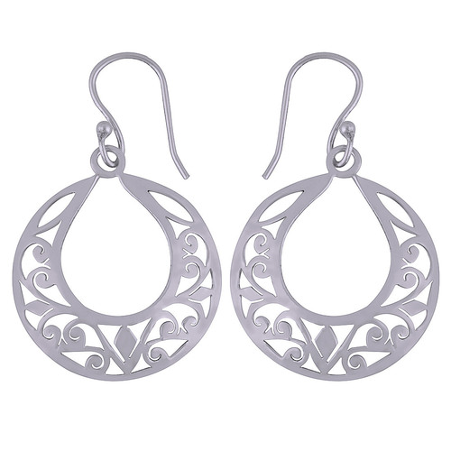 HANDCARFTED FLIGREE PLAIN 925 STERLING SOLID SILVER EARRINGS