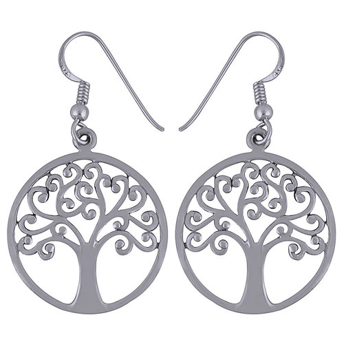 ROUND TREE FRAME PLAIN 925 STERLING SOLID SILVER EARRINGS