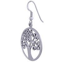 ROUND TREE FRAME PLAIN 925 STERLING SOLID SILVER EARRINGS