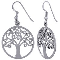 ROUND TREE FRAME PLAIN 925 STERLING SOLID SILVER EARRINGS