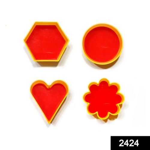 2424 Cookie Cutter With Shape Heart Round Star And Flower (4 Pack) - Plastic Material Standard Size Yellow Color | Versatile for Cookies Fondant and Cake Decorating
