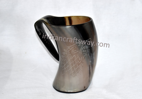 natural wolf carved drinking horn mug