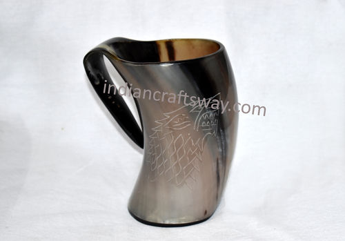 Multi Natural Wolf Carved Drinking Horn Mug