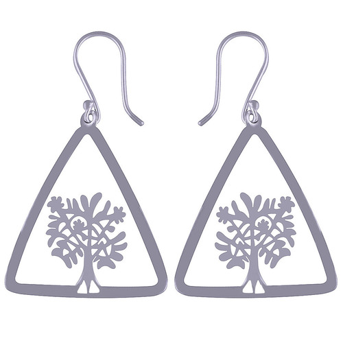 TRIANGLE TREE FRAME PLAIN 925 STERLING SOLID SILVER EARRINGS
