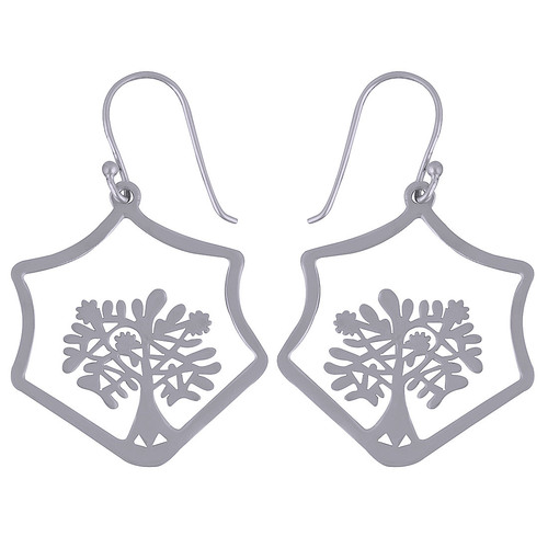 HEXAGON TREE FRAME PLAIN 925 STERLING SOLID SILVER EARRINGS