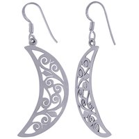 CRESCENT MOON JALI WORK FRAME PLAIN 925 STERLING SOLID SILVER EARRINGS
