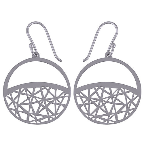 ROUND ABSTRACT FRAME PLAIN 925 STERLING SOLID SILVER EARRINGS