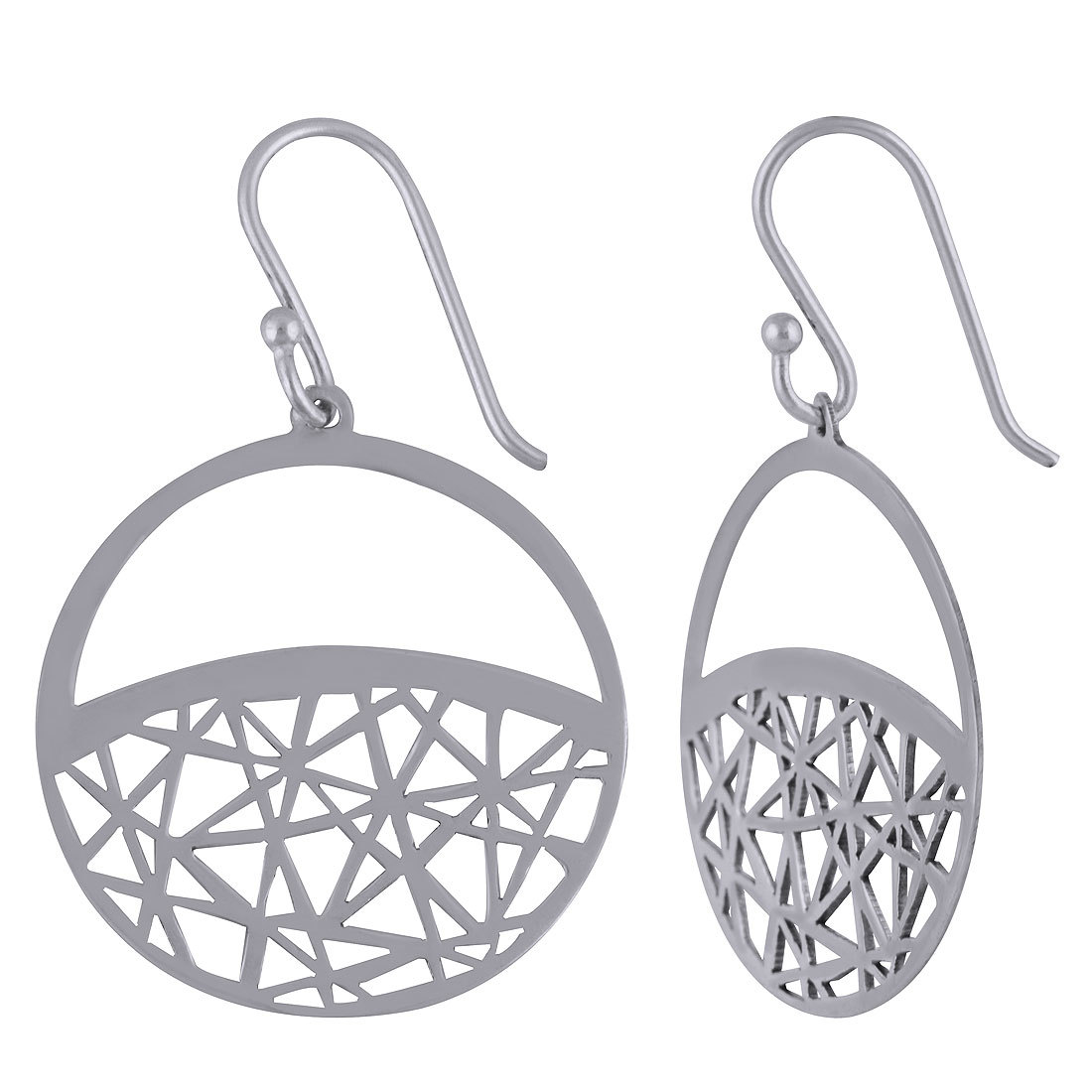 ROUND ABSTRACT FRAME PLAIN 925 STERLING SOLID SILVER EARRINGS