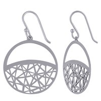 ROUND ABSTRACT FRAME PLAIN 925 STERLING SOLID SILVER EARRINGS