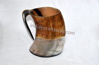 Multi Viking Drinking Brown Horn Mug With Wooden Base