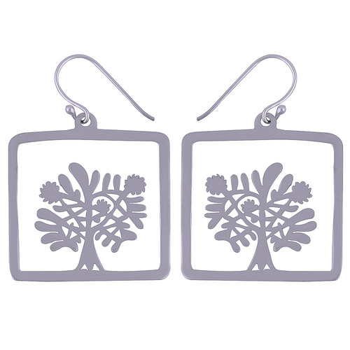 TREE FRAME PLAIN 925 STERLING SOLID SILVER EARRINGS