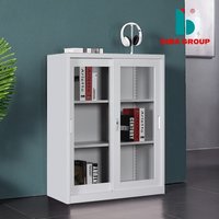 Machine Made Hot Sell Glass Slide Steel File Storage Cabinet 3 Shelves Sliding Double Door File Cupboard