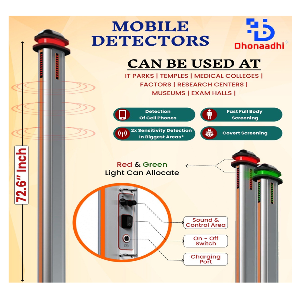Single Pole Metal Detector - Metal, 19.8 Lbs | Sound and LED Alarm, Ideal for Hotels, Malls, and Airports
