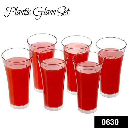 0630 Stylish Look Plastic Juicy Glass Transparent Glasses Set 300ml (6pcs)