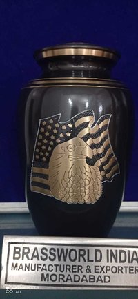 BRASS AMERICAN FLAG ENGRAVED CREMATION URN FUNERAL SUPPLIES