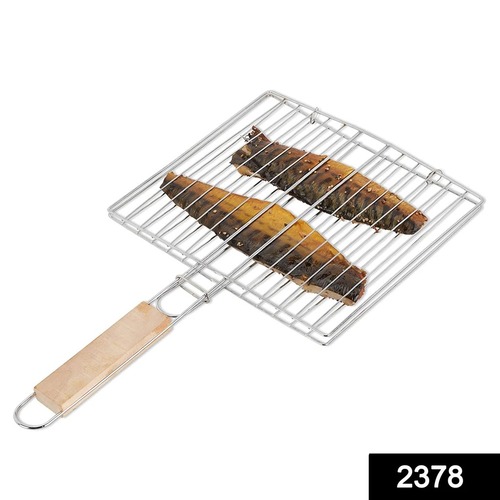 Silver 2378 Kitchen Square Roaster Papad Grill Barbecue Grill With Wooden Handle