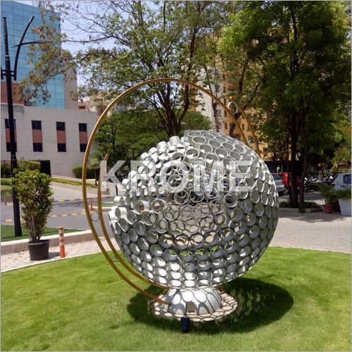 Stainless Steel And Brass Globe Sculpture For Outdoor By KROME LASERS AND FAB LLP