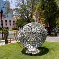 Stainless Steel And Brass Globe Sculpture For Outdoor