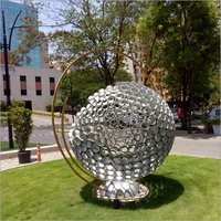 Stainless Steel And Brass Globe Sculpture For Outdoor