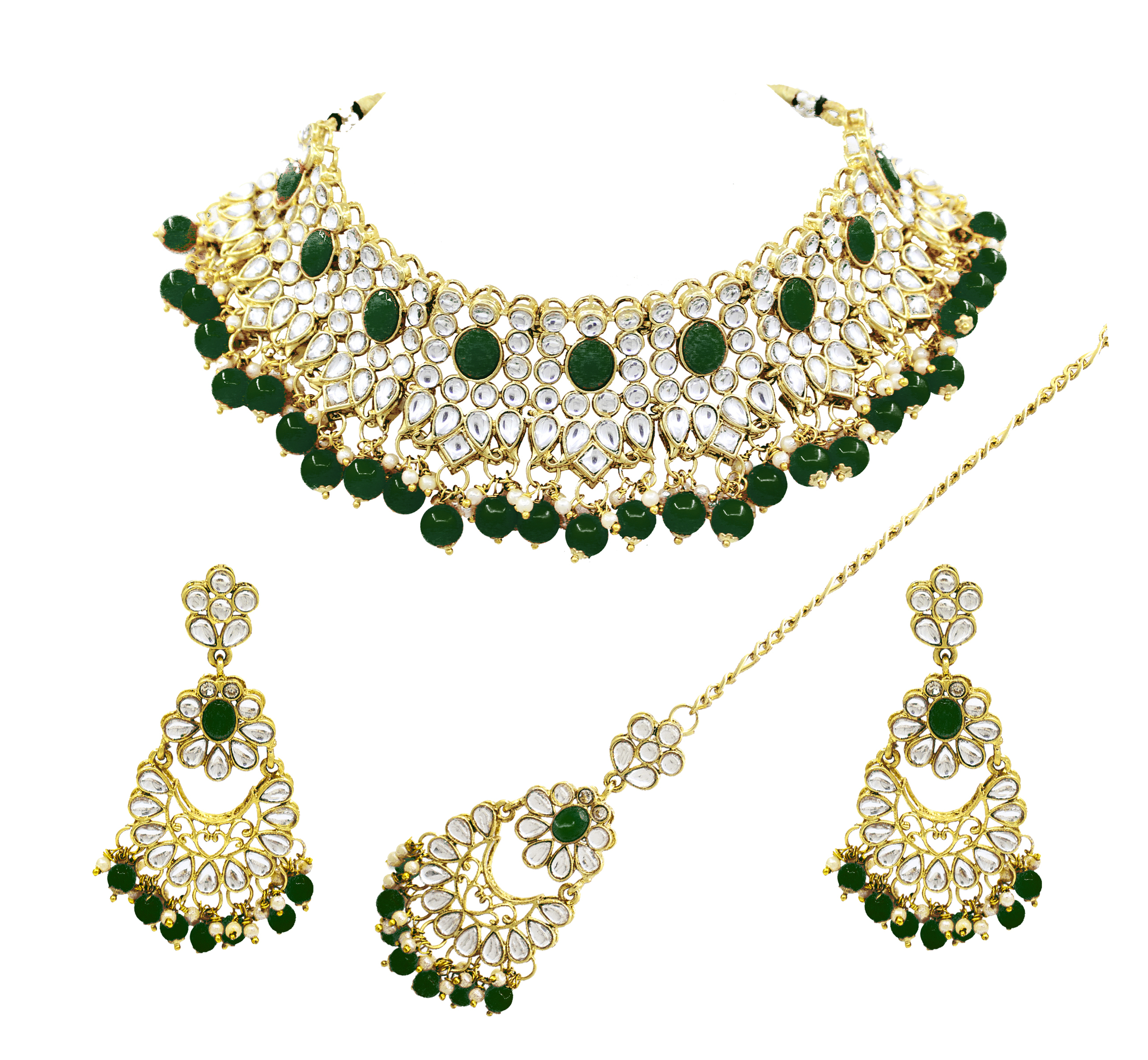 Indian Traditional Design Party Wear Gold Plated Choker Necklace Set