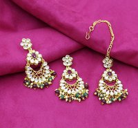Party Wear Gold Plated Choker Necklace Earring With Maangtikka Jewellery Set