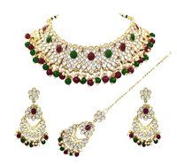 Party Wear Gold Plated Choker Necklace Earring With Maangtikka Jewellery Set