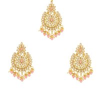 Ethnic Indian Gold Plated Kundan Jewelry Set With Choker Earrings Maang Tikka Set