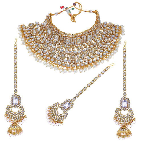 Indian Bridal White Kundan Choker Necklace Earring With Maangtikka Jewellery Set