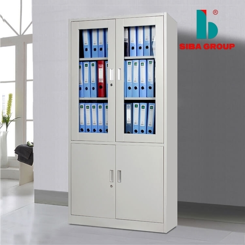 4 Door Metal Cupboard With Glass Door File Cabinet