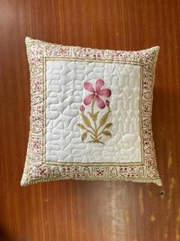 Quilted Cushion Cover - Cotton Cambric, 16x16 Inches, Block Print Style | Zipper Closure, Gentle Hand Wash Care