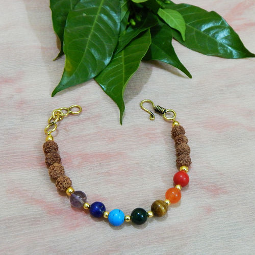 Gemstone 7 Chakra Color Beads and Rudraksha Beads Bracelet