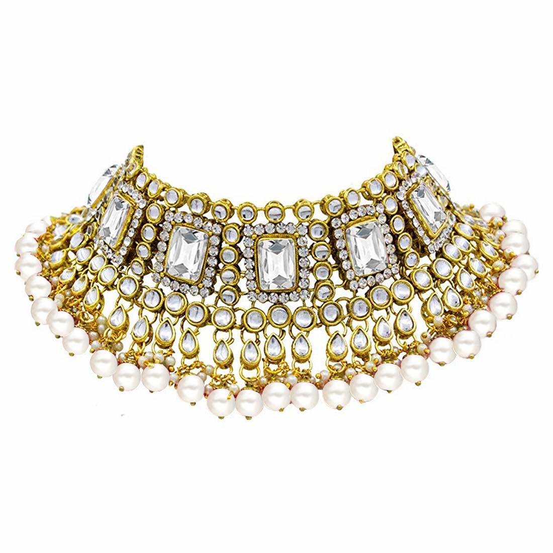 Bridal Gorgeous look White Color Kundan Choker Necklace Earring With Maangtikka Jewellery Set