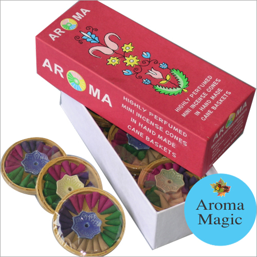 Aroma Magic Incense Cone In Handmade Cane Basket