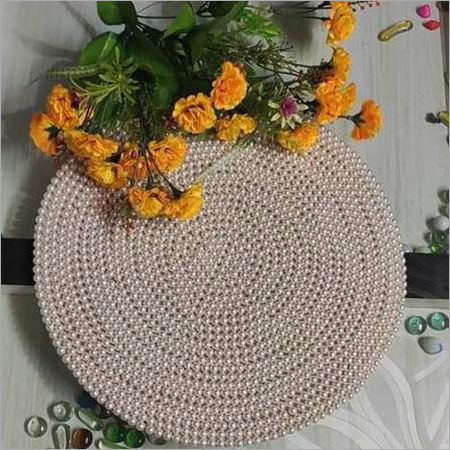 BEADED PLAIN WHITE PEARL ROUND PLACEMAT