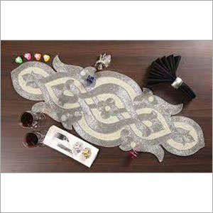 BEADED SILVER ROUND TABLE RUNNER